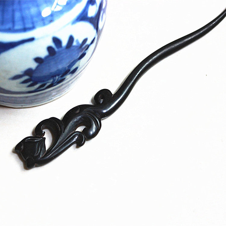 Handmade Inlaid Flower Ebony Hairpin Classical Buyao Han Chinese Clothing Accessories
