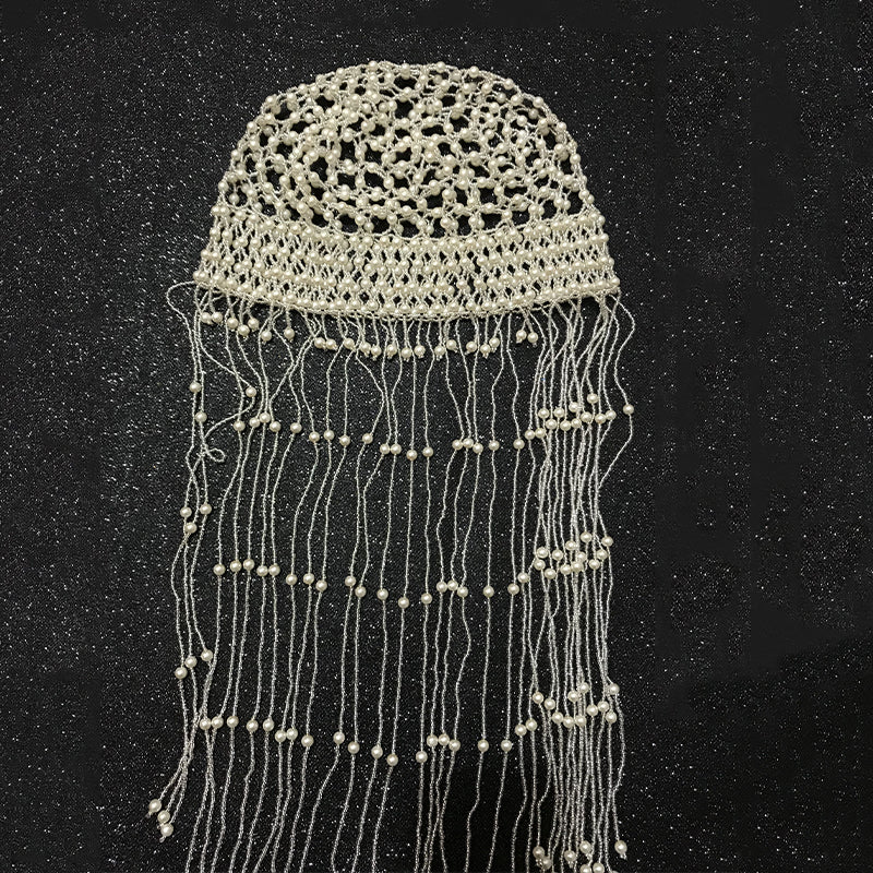 Tassel Pearl Hat Beaded Headwear Photo Accessories