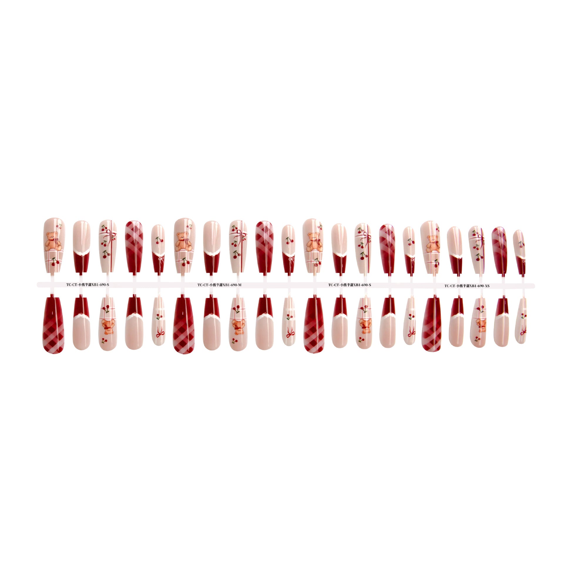 Press On Nails Semi-finished Product Wearing Nail Two-dimensional Cartoon Bear New Year Red Series Prefabricated Wearing Nail