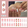 24-piece 3D Floral Gold-trimmed Plaid Artificial Nail Tips For Wearable Nails
