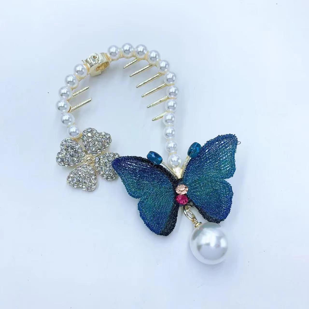 Temperament New Pearl Gradual Color Butterfly Hairpin Girl