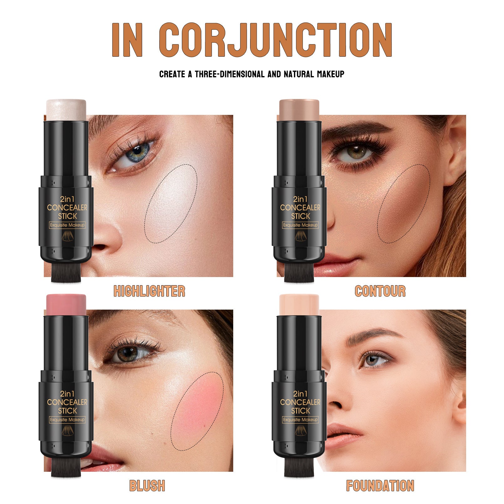 Hellokiss Highlight Blush Double-headed Contour Stick With Brush
