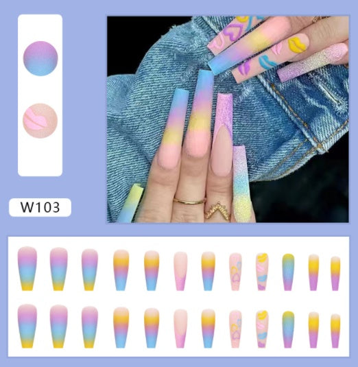 Long Nail Ballerina Gradient Heart Nail With Diamonds