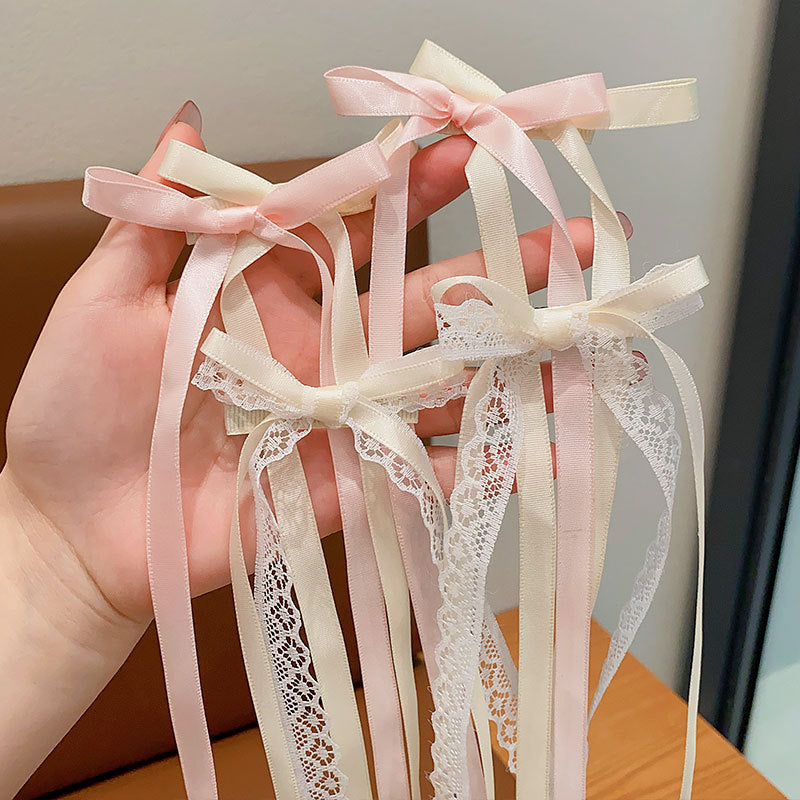 Ribbon Bowknot Long Girl Princess Braided Hairpin