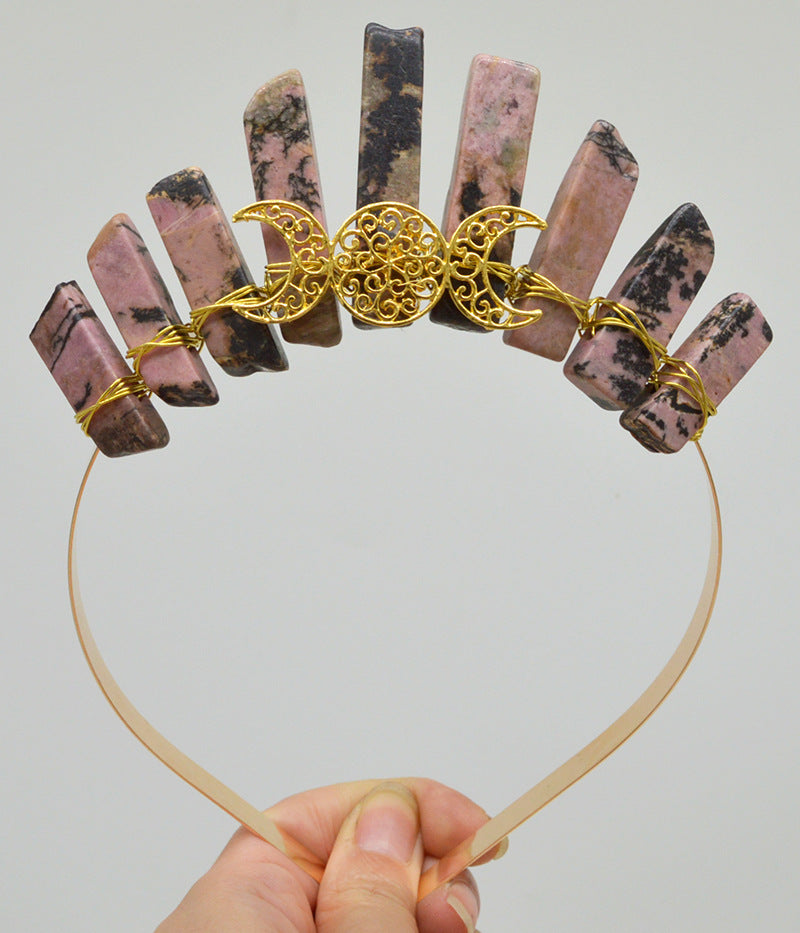Natural Crystal Triple Golden Moon Headband