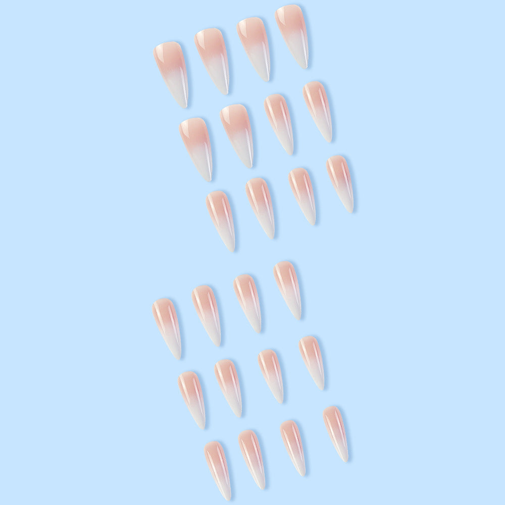 Milky White Pink Gradient Long Drop Shape Fake Nail Patch