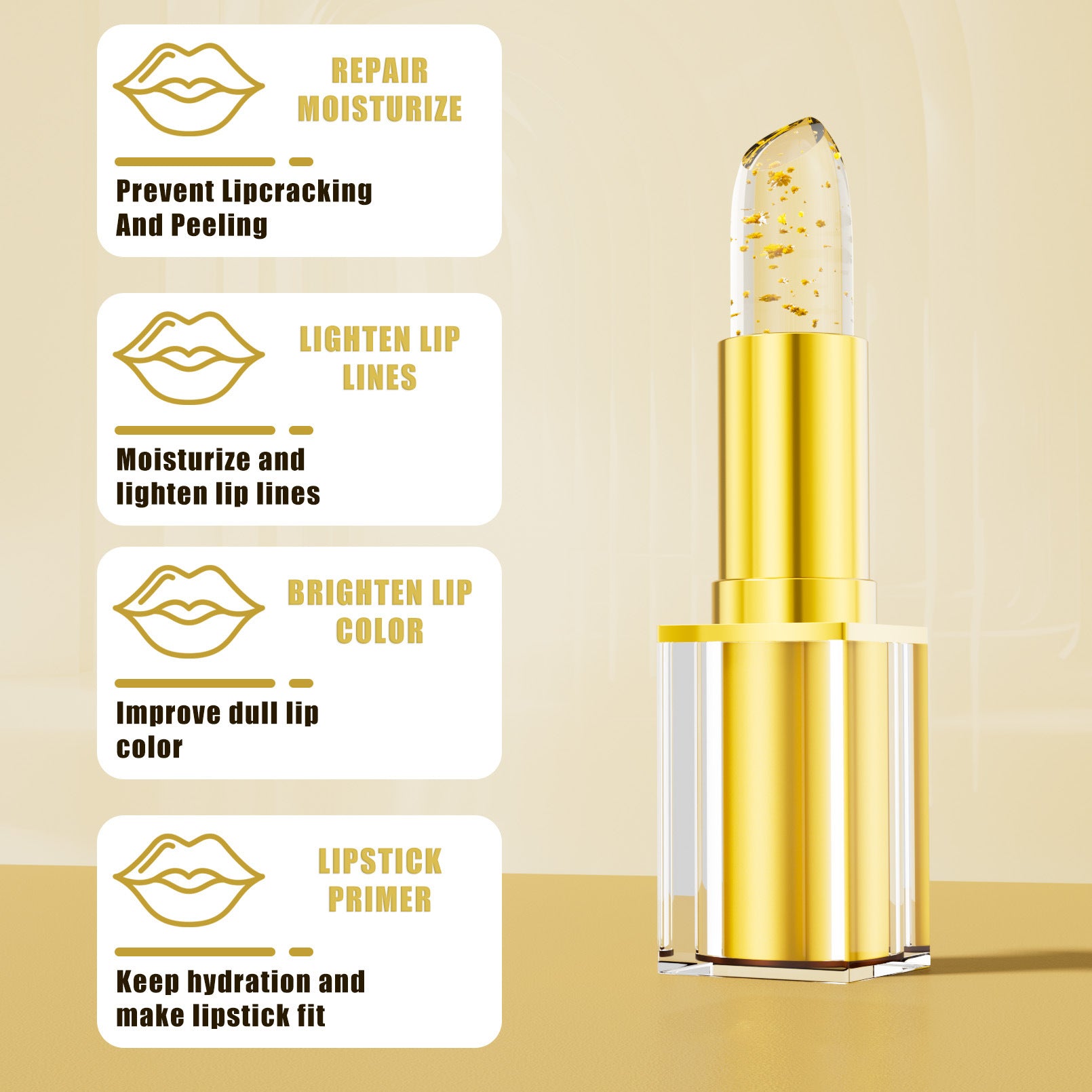 Gold-Infused Temperature-Responsive Hydrating Lipstick With Gold FlakesA Unique Shade For Every Woman