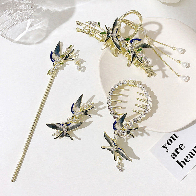 Rhinestone Swallow Tassel Hairpin Women's Back Head