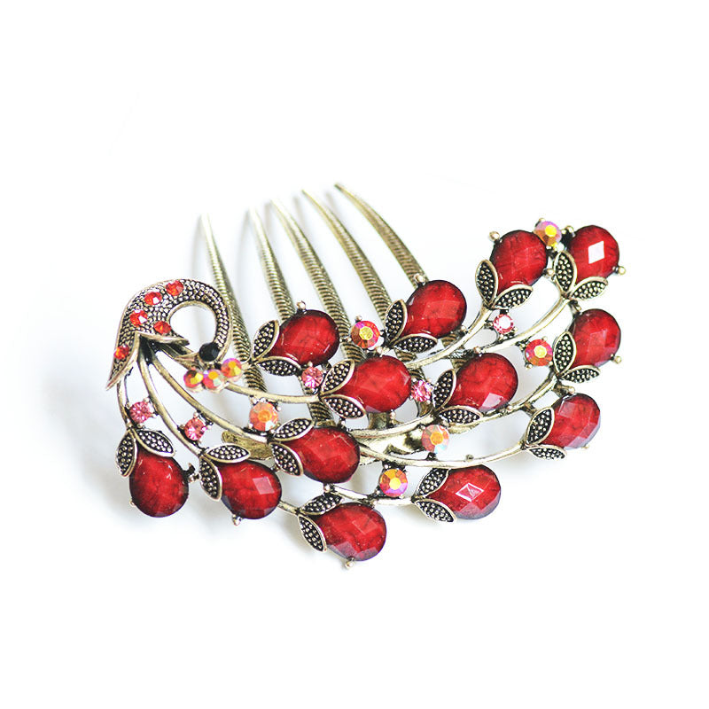 Peacock Rhinestone Metal Comb