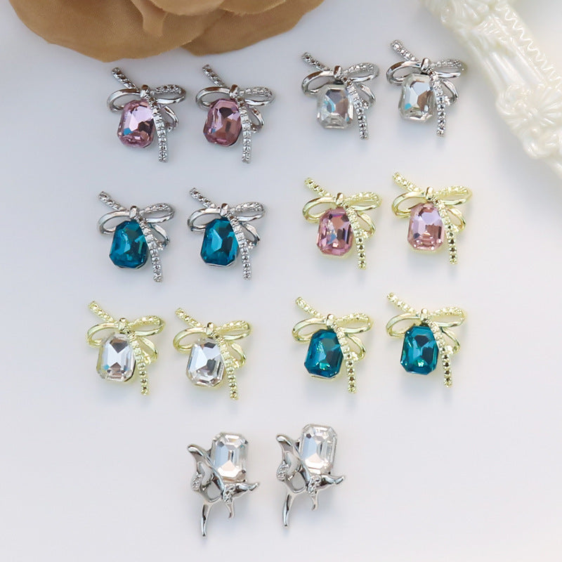 Bow-knot Colorful Square-stone Nail Art Accessories