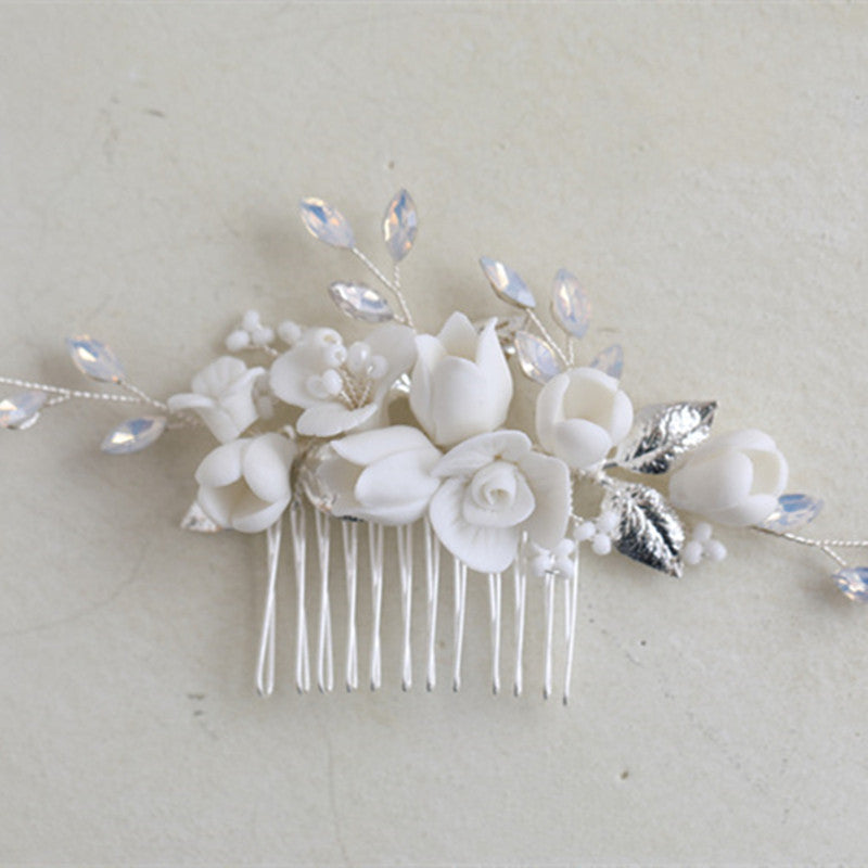 Ceramic Flower Hair Comb Protein Diamond Handmade Jewelry