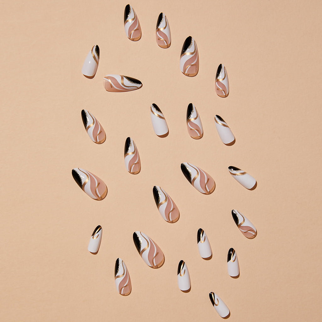 Golden Ripples Almond-shaped French Edge Nail Sticker