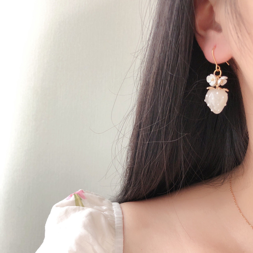 Cream Strawberry Ear Studs Ornament