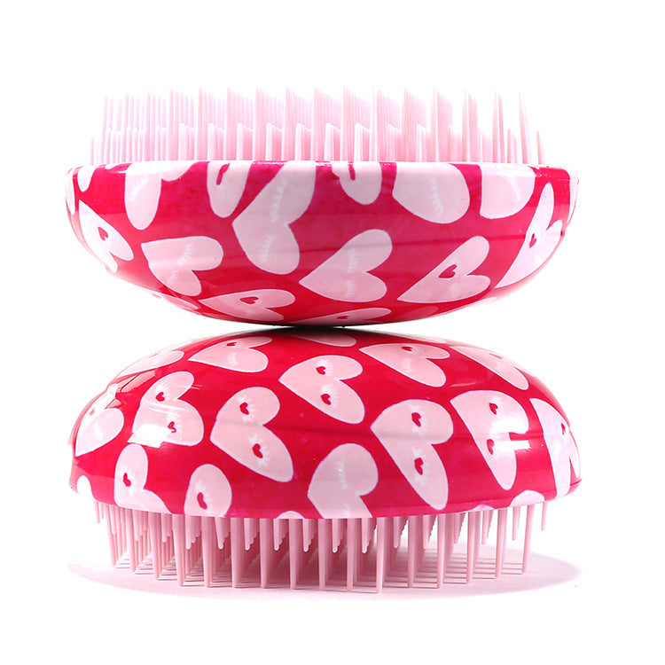 Portable Student Peach Heart Print Salon Massage Comb