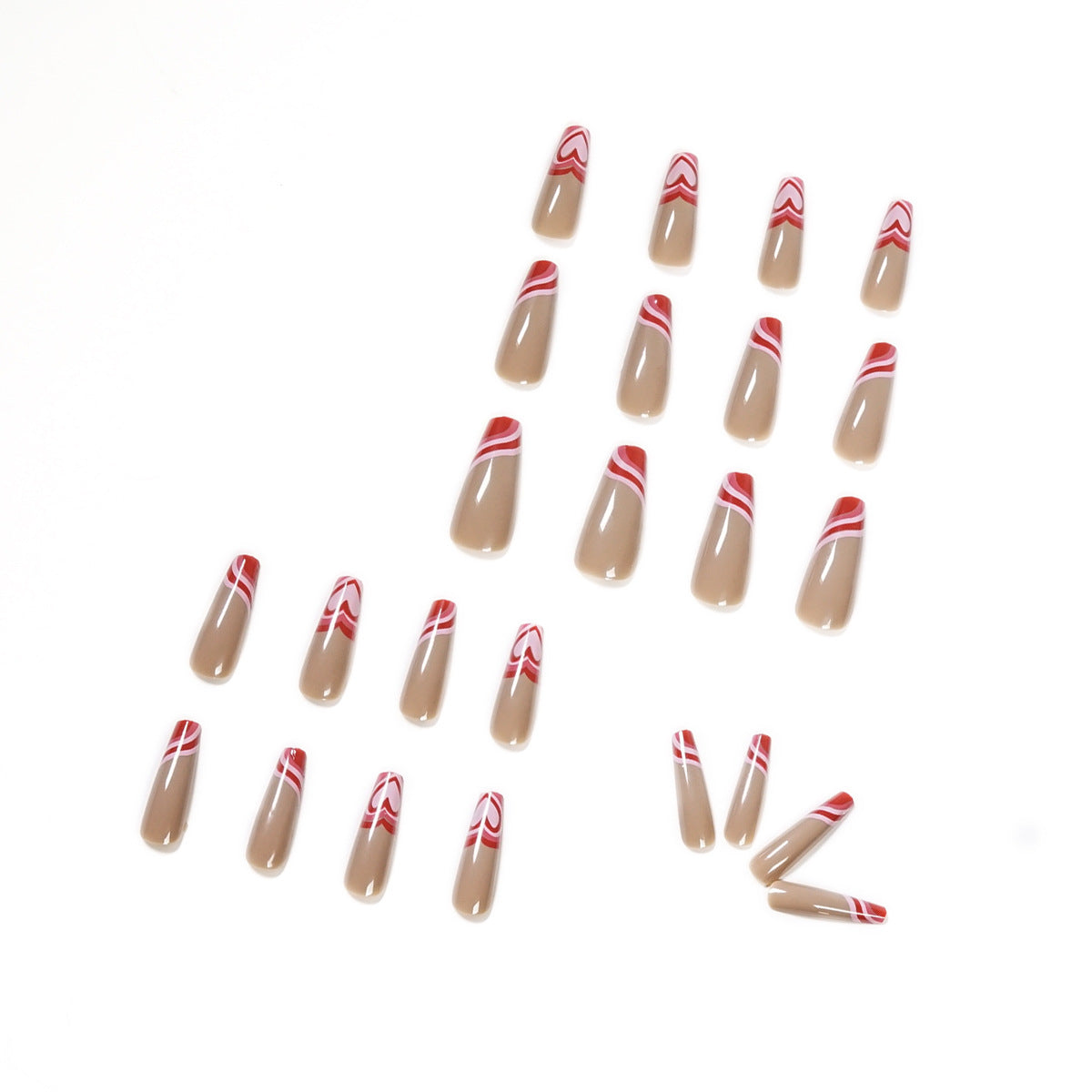 Cream Brown Red Peach Heart Wave Series Wear Finished Nail Beauty
