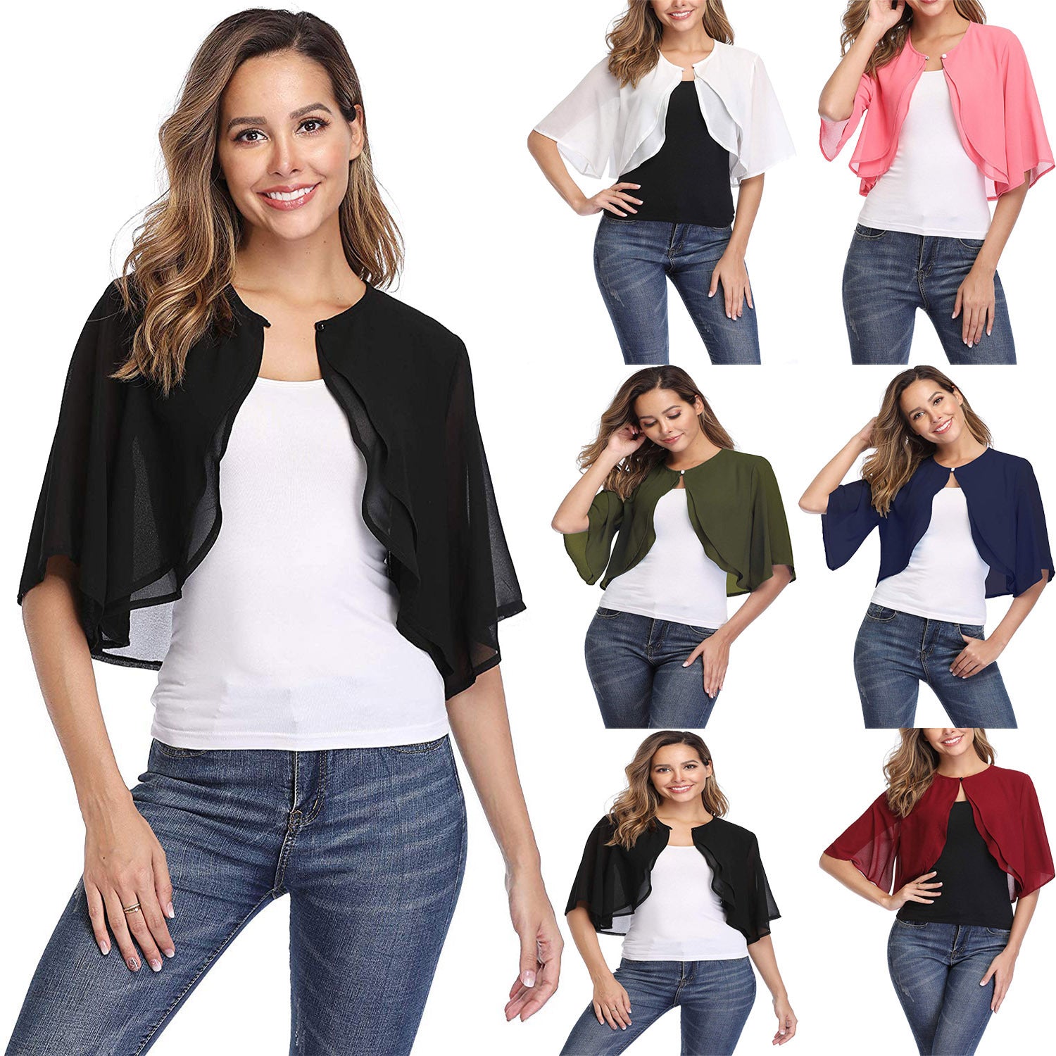 Short Sleeve See-through Cardigan Chiffon Blush Cardigan Shawl