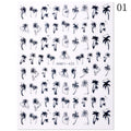 New Hot 3D Coconut Tree Sunflower Nail Sticker Leopard Butterfly Flower Nail Art Sticker
