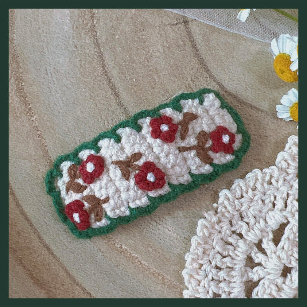 Hand Crocheted Yarn Weaving Vintage Embroidery Barrette