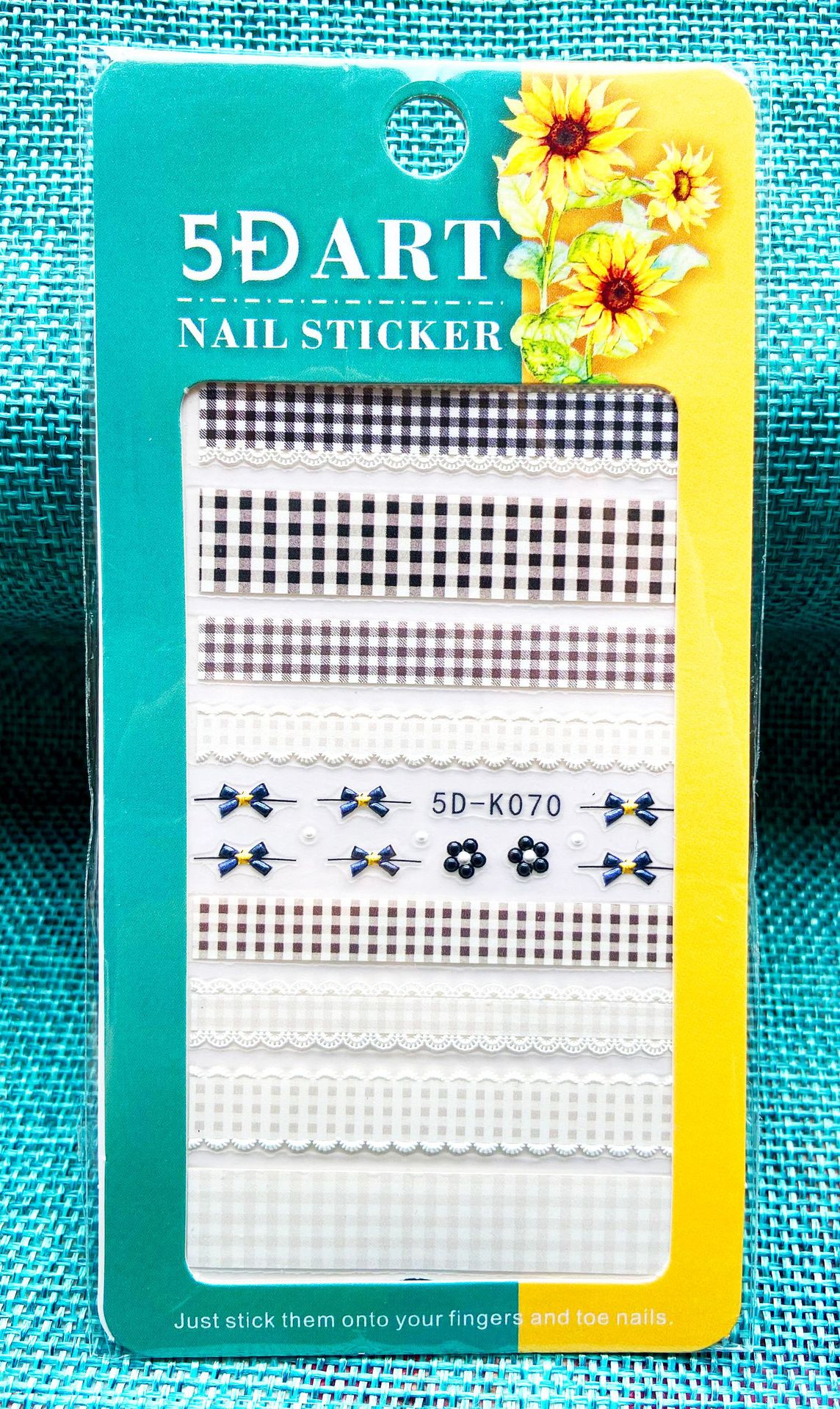 5D Art Embossed Nail Sticker Plaid Nail Sticker Three-dimensional Bow Nail Sticker Summer Nail Sticker