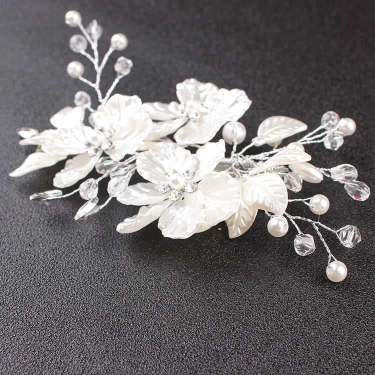 New Bride Wedding White Shell Petals Pearl Crystal Hairpin Ornament