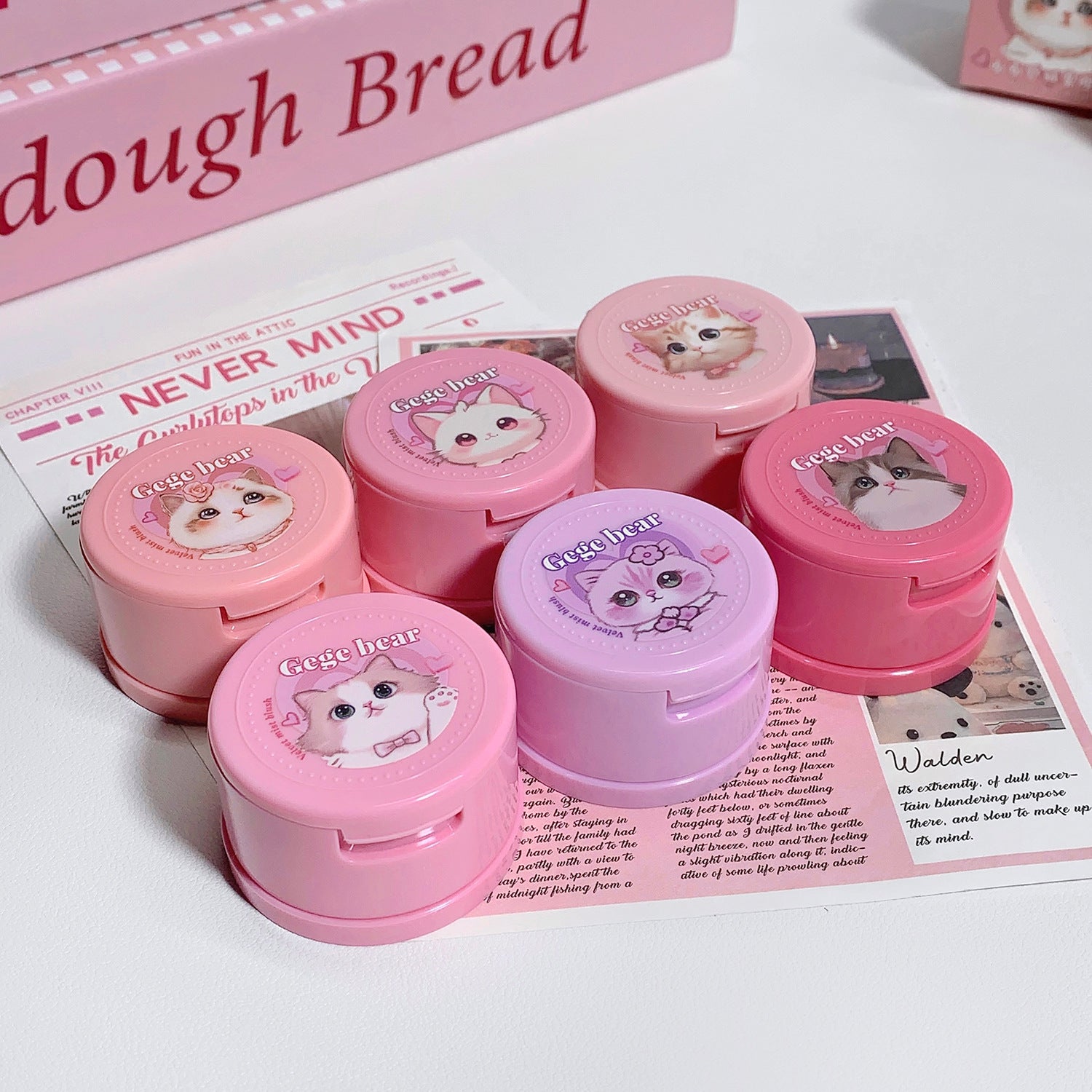 Gege Bear With Powder Puff Cushion Blush White Matte Nude Makeup
