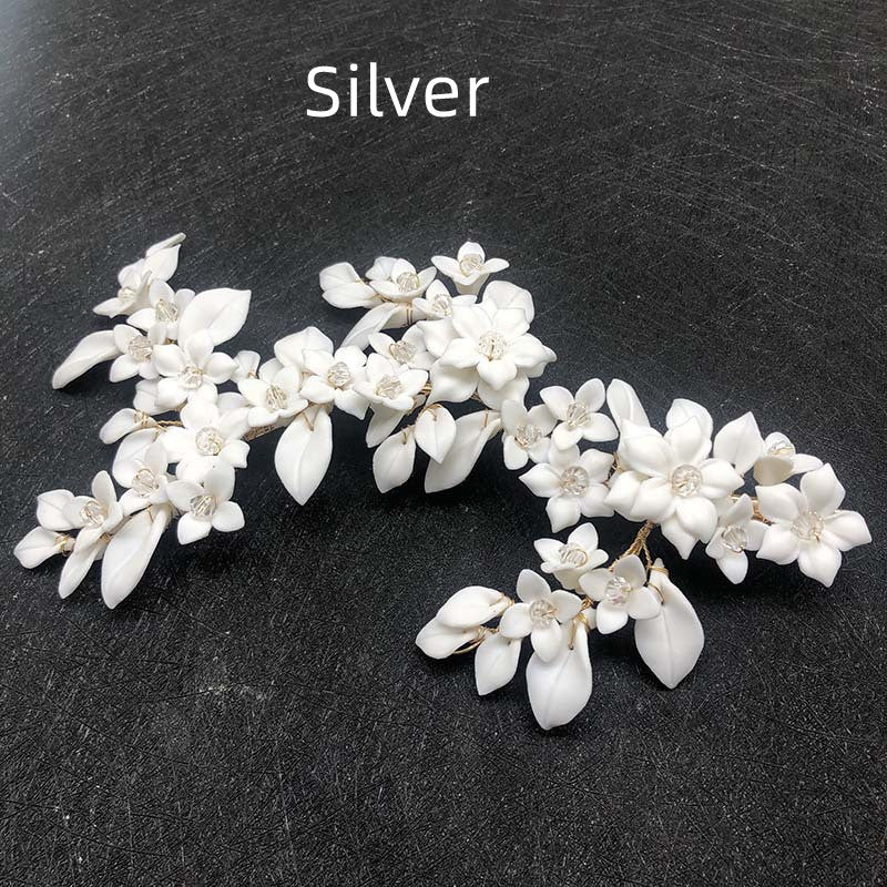 White Ceramic Flower Golden Hair Comb