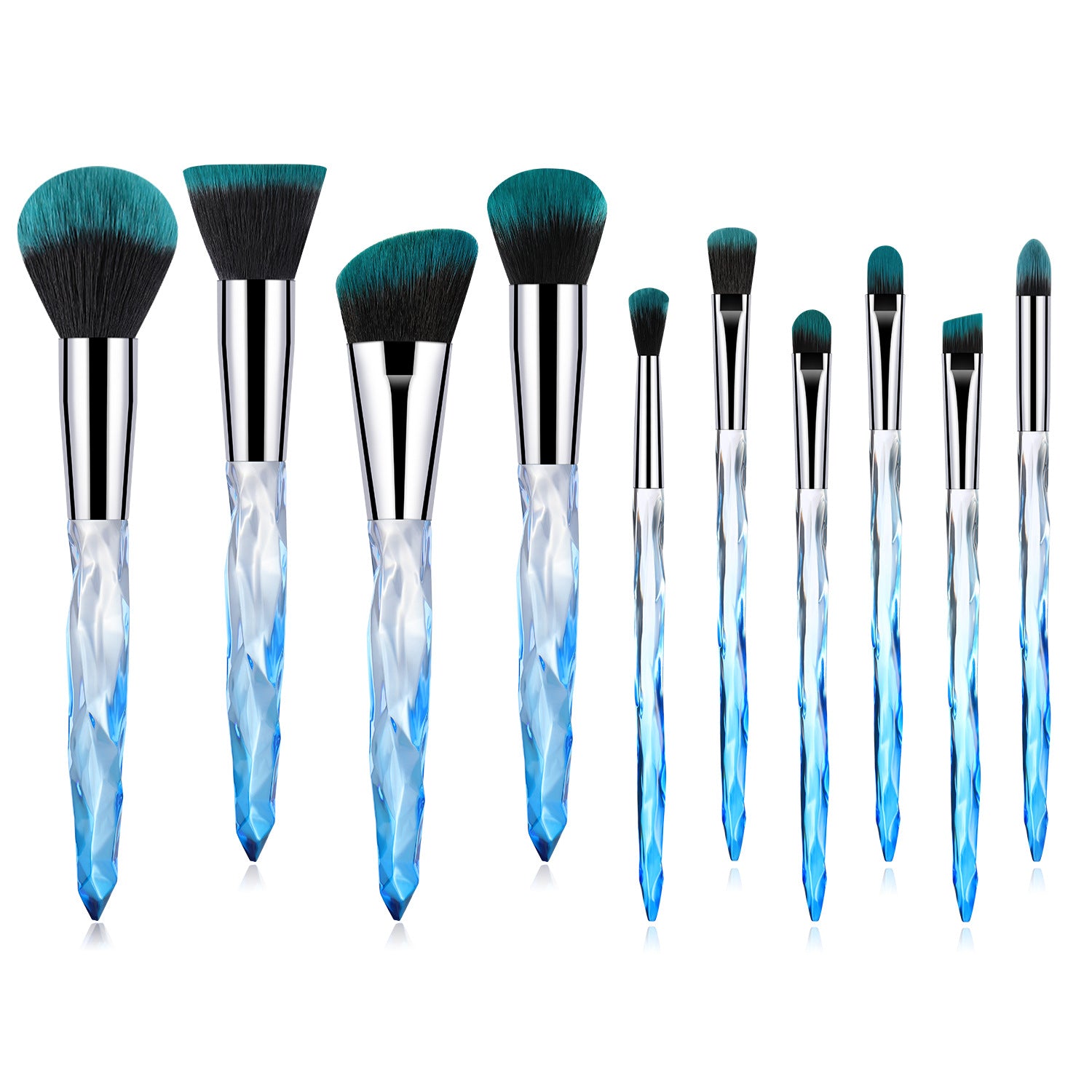 10 PCs Clear Crystal Diamond Shank Foundation Brush Suit