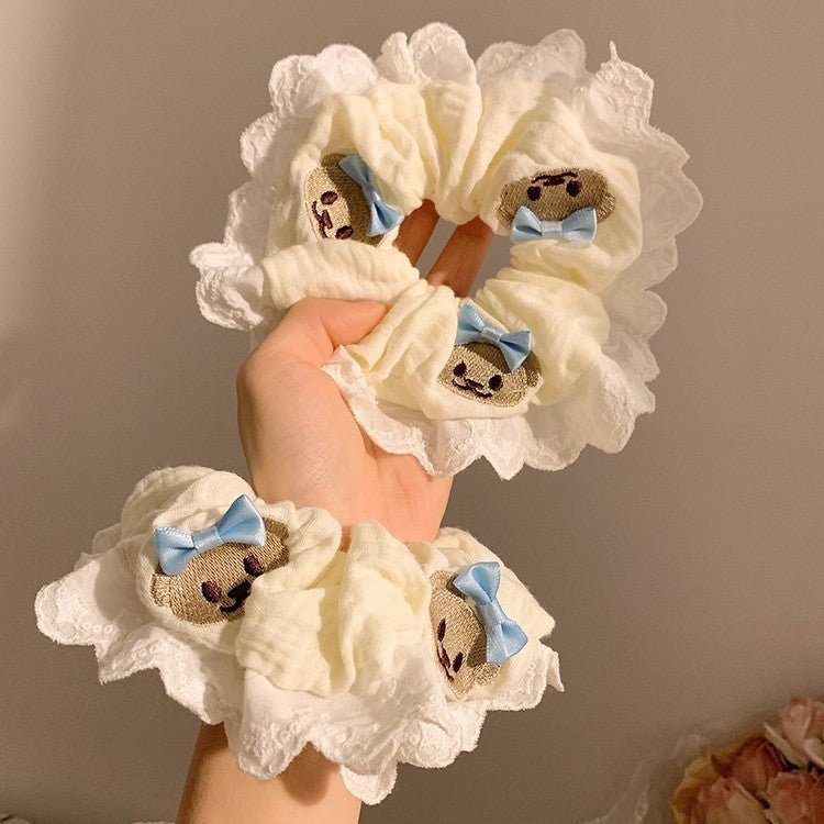 Cute Bear Blue Bow Lace Large Intestine Hair Ring