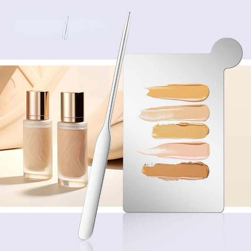 Stainless Steel Makeup Spatula Blending Stick Foundation Brush Set Eyeshadow Cream Pigment Blending Tool Face Contour Brush Tool Nail Color Scraper Makeup Accessories With Leather Case