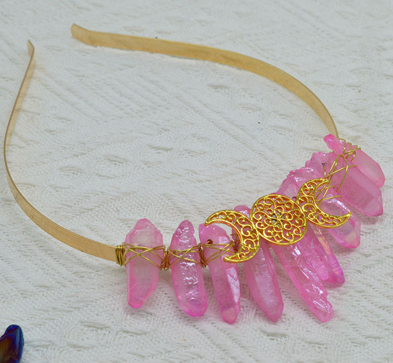 Natural Crystal Triple Golden Moon Headband