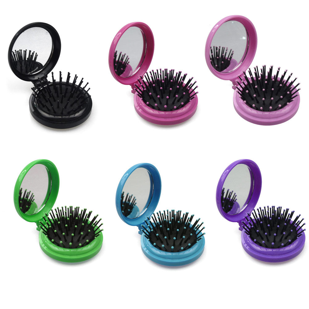 Portable round pocket comb with mirror