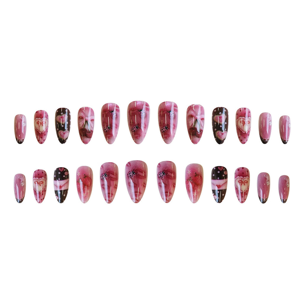 Sweet Heart-Shaped Strawberry Polka-Dot Envelope Wearable Nail Tips