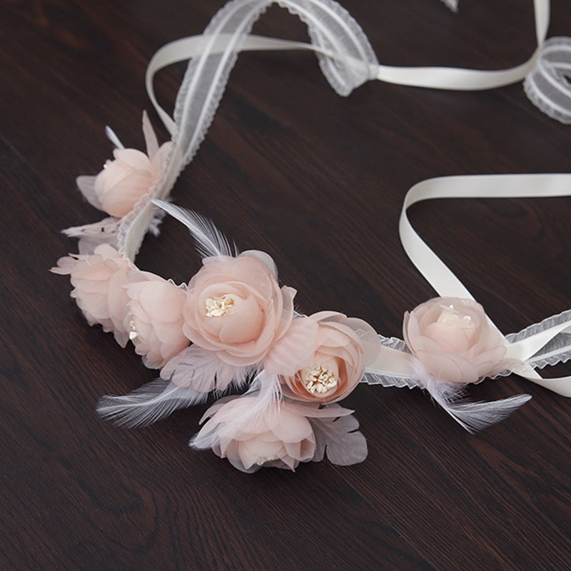 Exquisite meat pink flower bridal headpiece