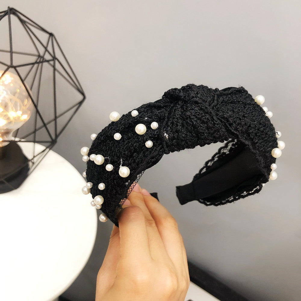 Ladies Buckle Pearl Lace Knotted Headband