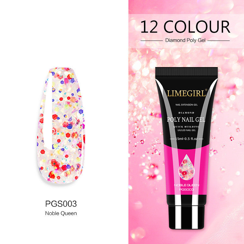 LimegGirl 12 Color Nail Art Glitter Powder Extension Gel Nail Art Sequin Extension Gel Painless