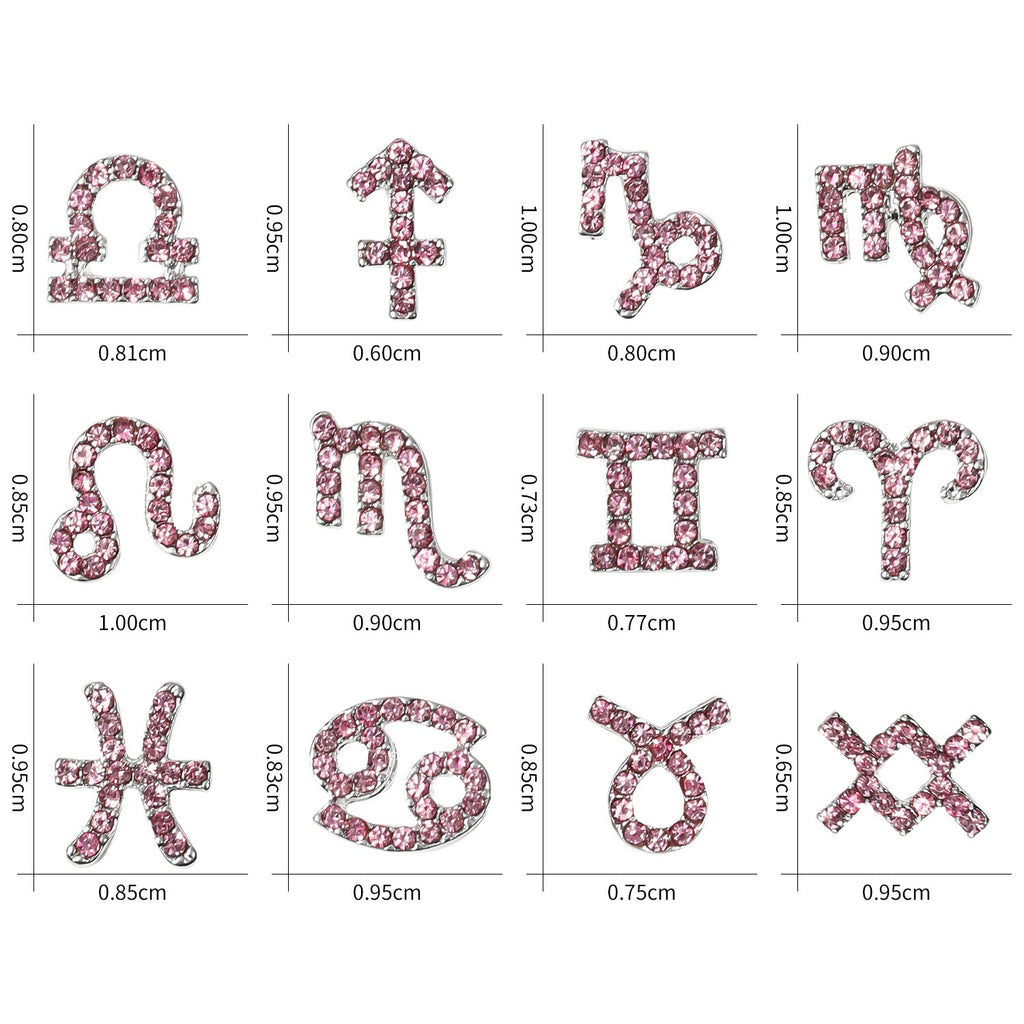 12 Zodiac Sign Nail Art Accessories Alloy Rhinestone 3D Nail Stickers For DIY Nail Decorations
