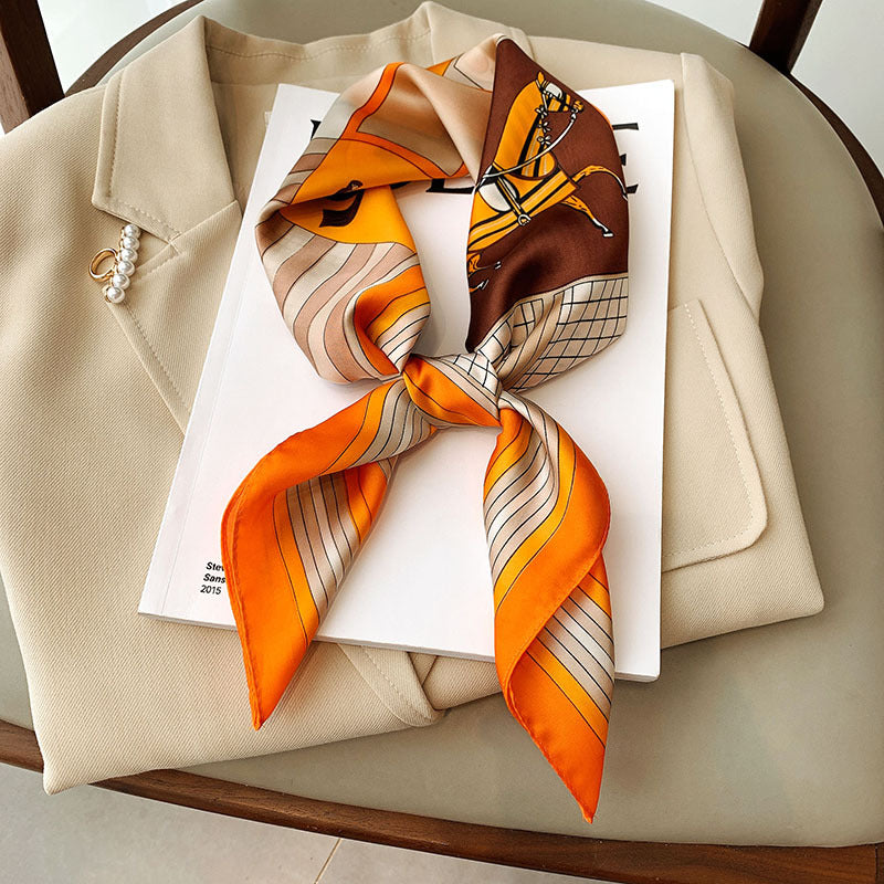 Spring And Summer New Silk-like Korean-style Printed Scarf Square Scarf Decorative Collarbone Scarf Hair Band Fashion Dual-use Arm Bag