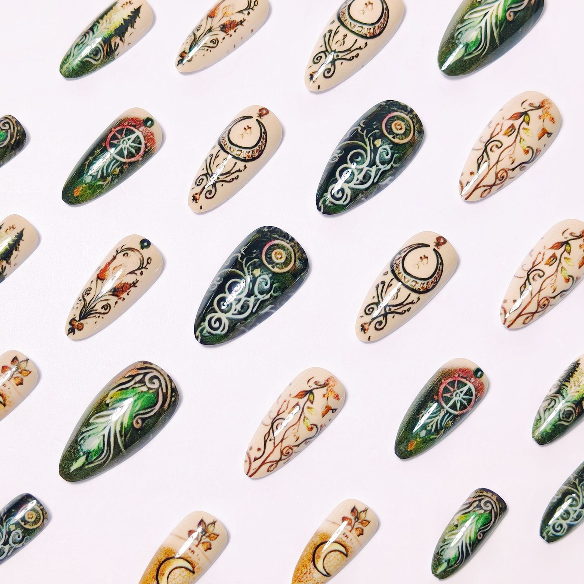 Retro Moon Leaves Nail Tips European And American Wear Nail Piece Middle Style