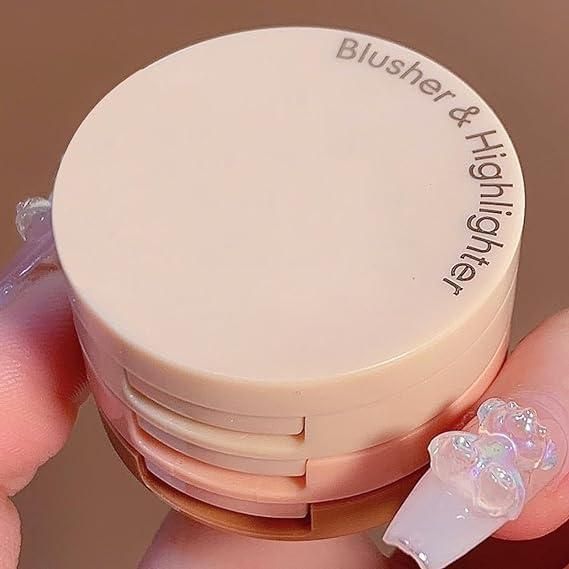 3 In1 Face Blusher + Highlighter With Mini Compact Travel Friendly Palette