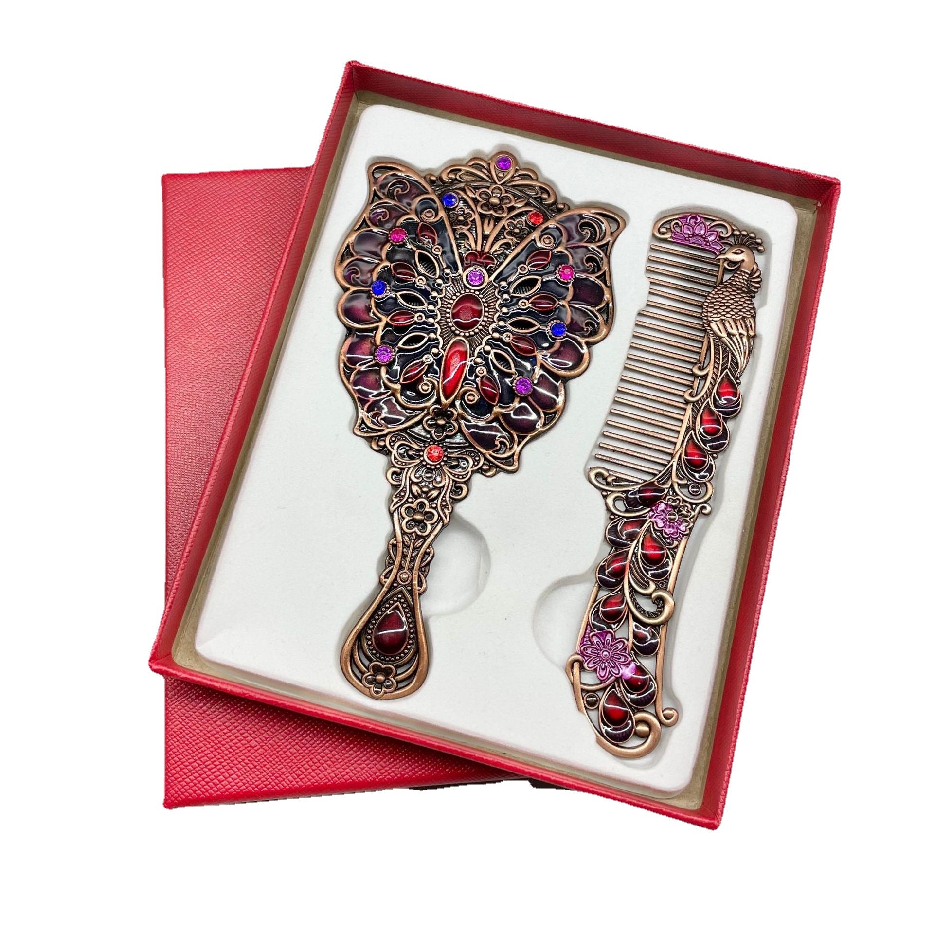 Metal Makeup Mirror Portable Comb Set