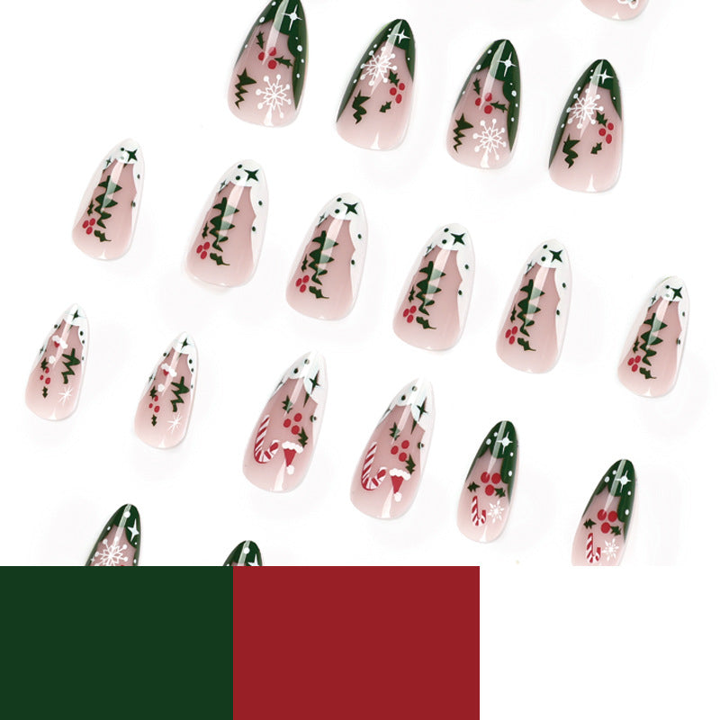 Christmas Style French White And Green Contrast Color Wear Nail Polish