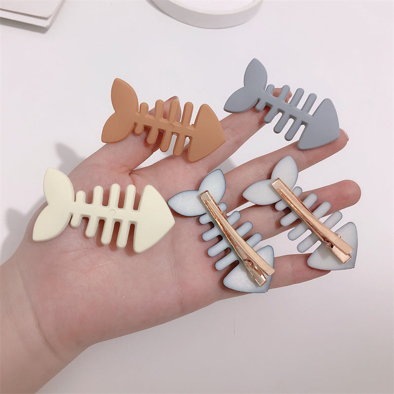 Minimalist Candy Color Fishbone Barrettes Cute Funny Side Bangs Female