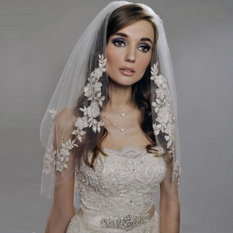 Morili Top Quality Short Lace Two Layers Ivory 1.5 Meters Width 1.5 Meters Short Wedding Lace Veil For Bridal With Comb