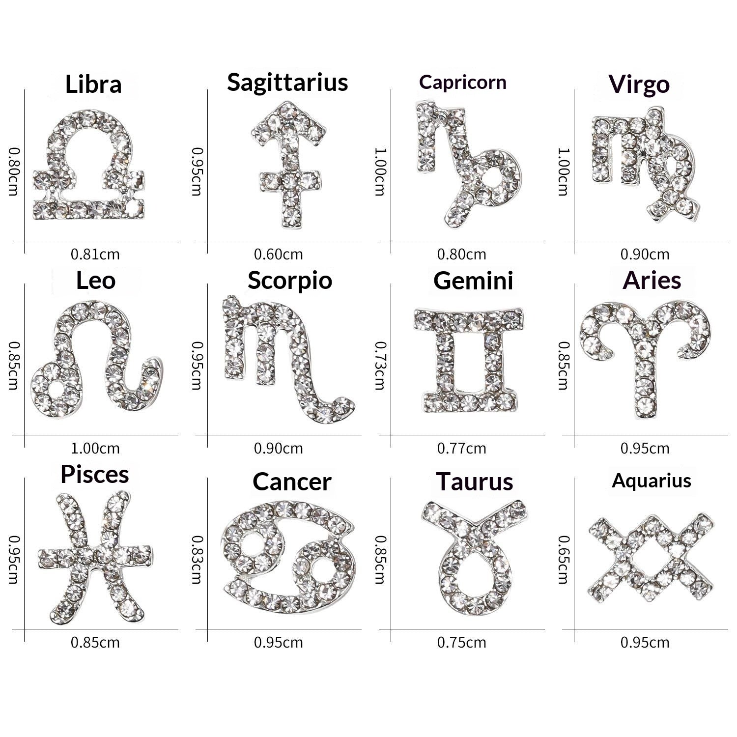 12 Zodiac Sign Nail Art Accessories Alloy Rhinestone 3D Nail Stickers For DIY Nail Decorations