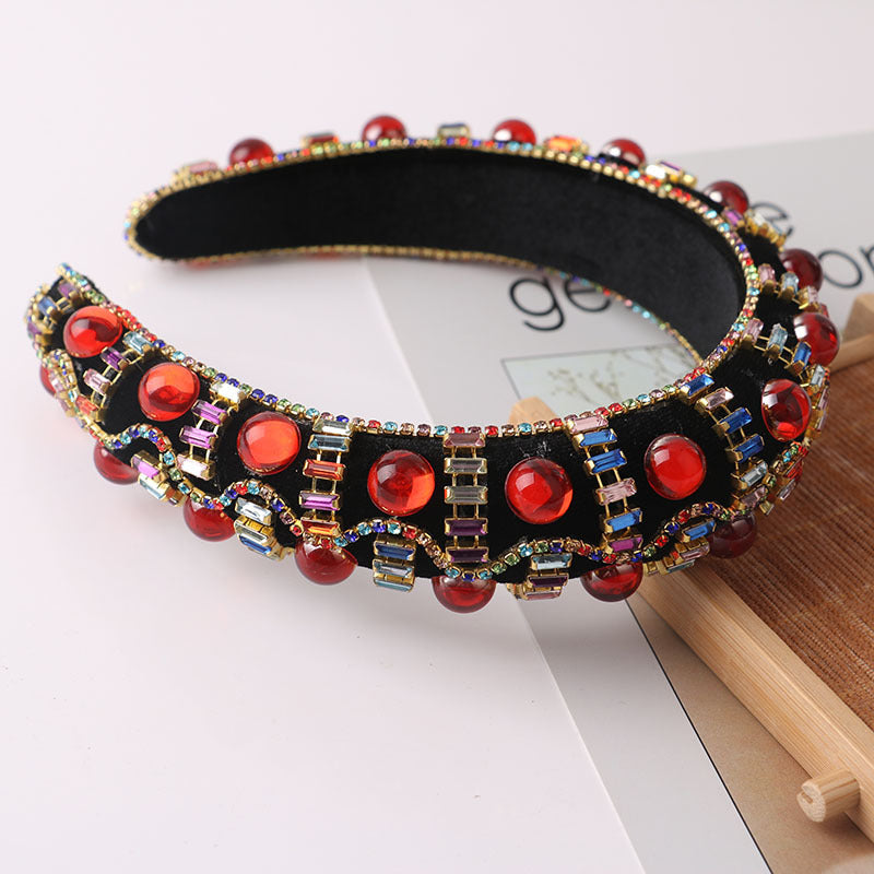 European And American Baroque Color Rhinestone Sponge Hair Hoop