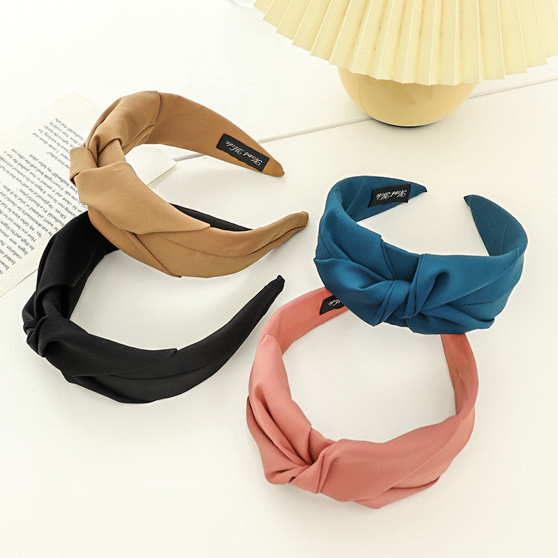 Pure Color Fabric Cross-knotted Headband Temperament Ladies