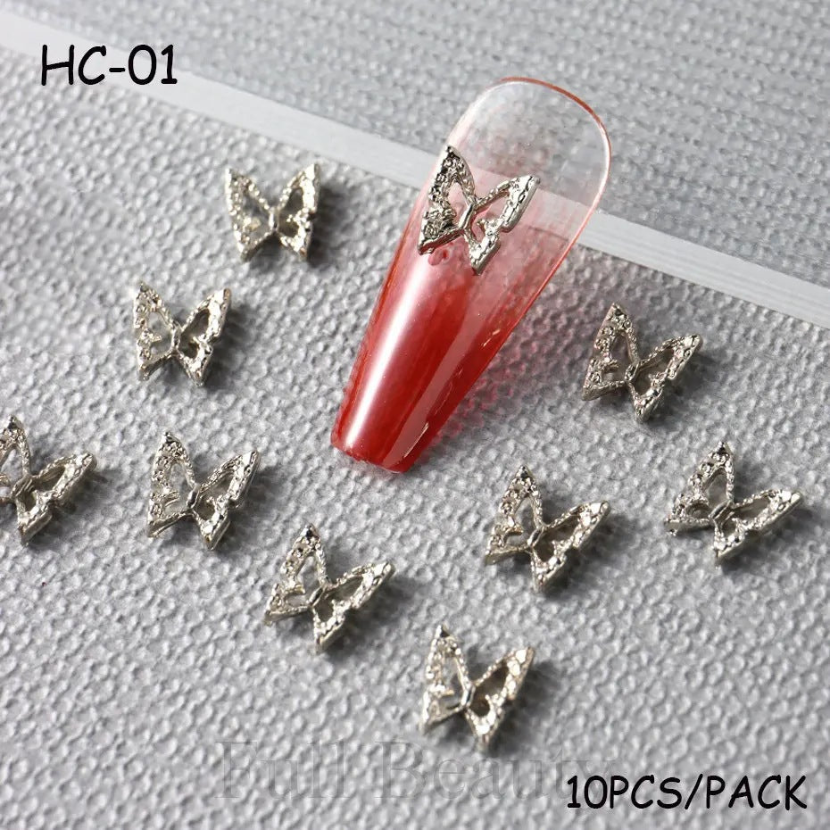 New 10 Gold Alloy Ornament Three-dimensional Metal Butterfly Nail Crystal Accessories