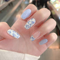 Cream White Baby Blue Short Ballet Fake Nail Patch