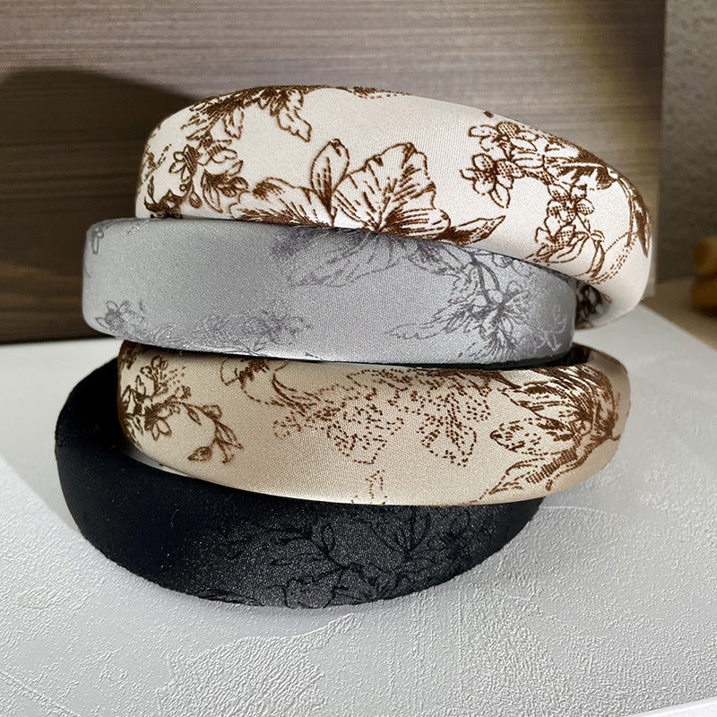 Champagne National Style Velvet Print Fine Sponge Headband