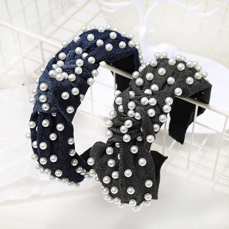 Ladies Playful Denim Nail Pearl Headband